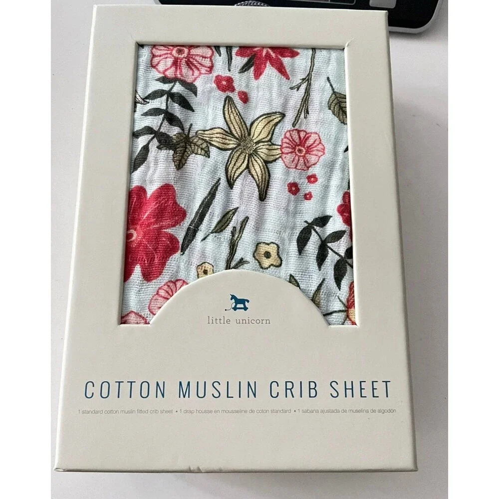 Cotton Muslin Crib Sheet Primrose Patch Floral Baby New white Little Unicorn